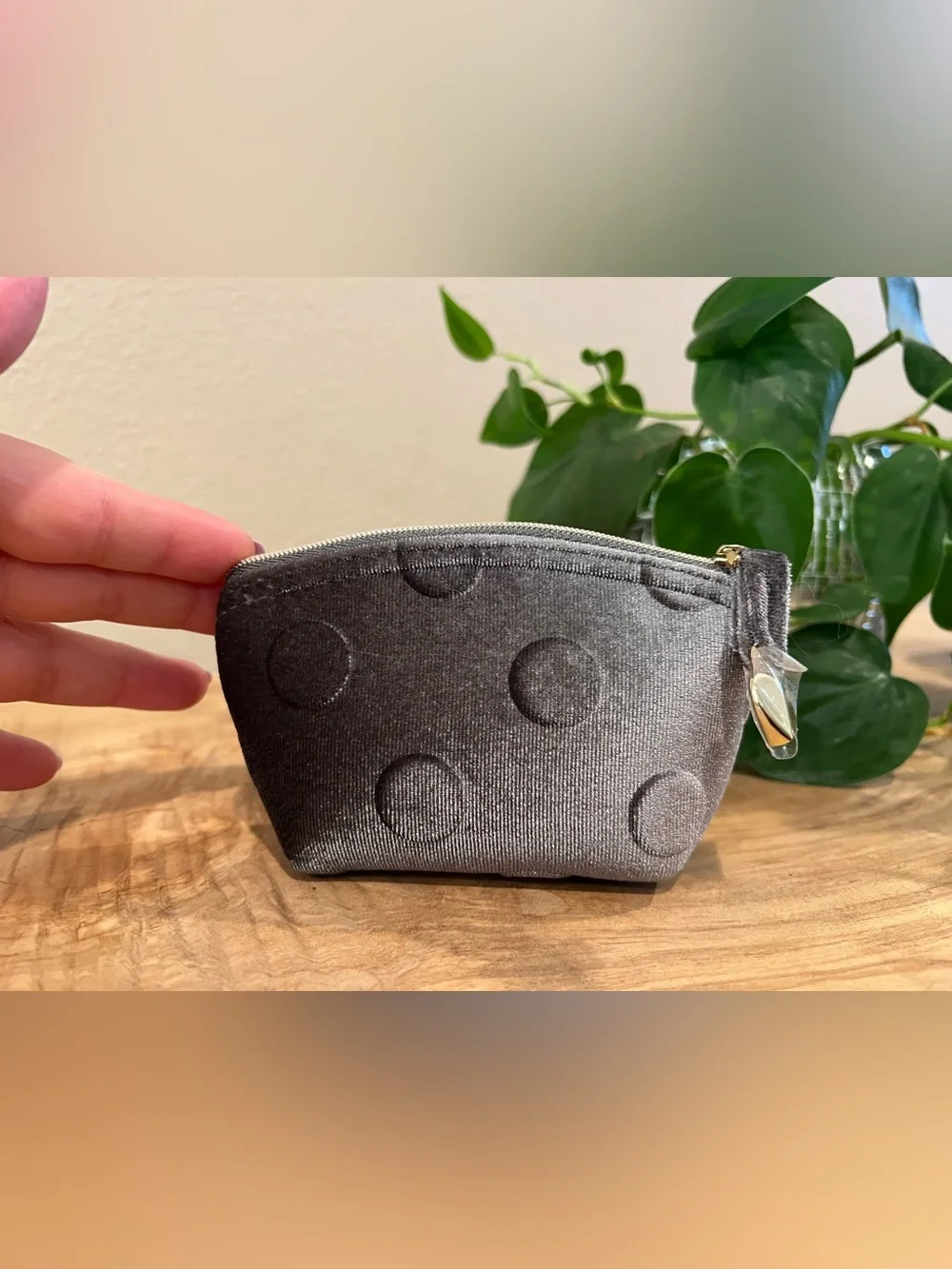 Kate Spade Gray Velvet Polka Dot Coin Purse